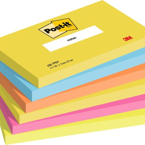 Post-it® Notes Energetic Colour Collection 76 mm x 127 mm 100 Sheets/Pad 6 Pads/Pack 100% PEFC SGSCH-PEFC-COC-110078