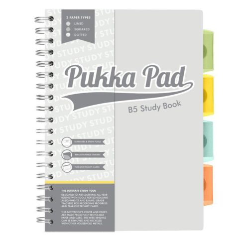 Pukka Pad B5 Study Book with 4 Coloured Dividers 3 Types of Paper Ruling and Revision Cards