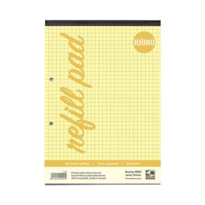 RHINO A4 Yellow Paper Refill Pad 100 Page 7mm Squared (Pack of 6)