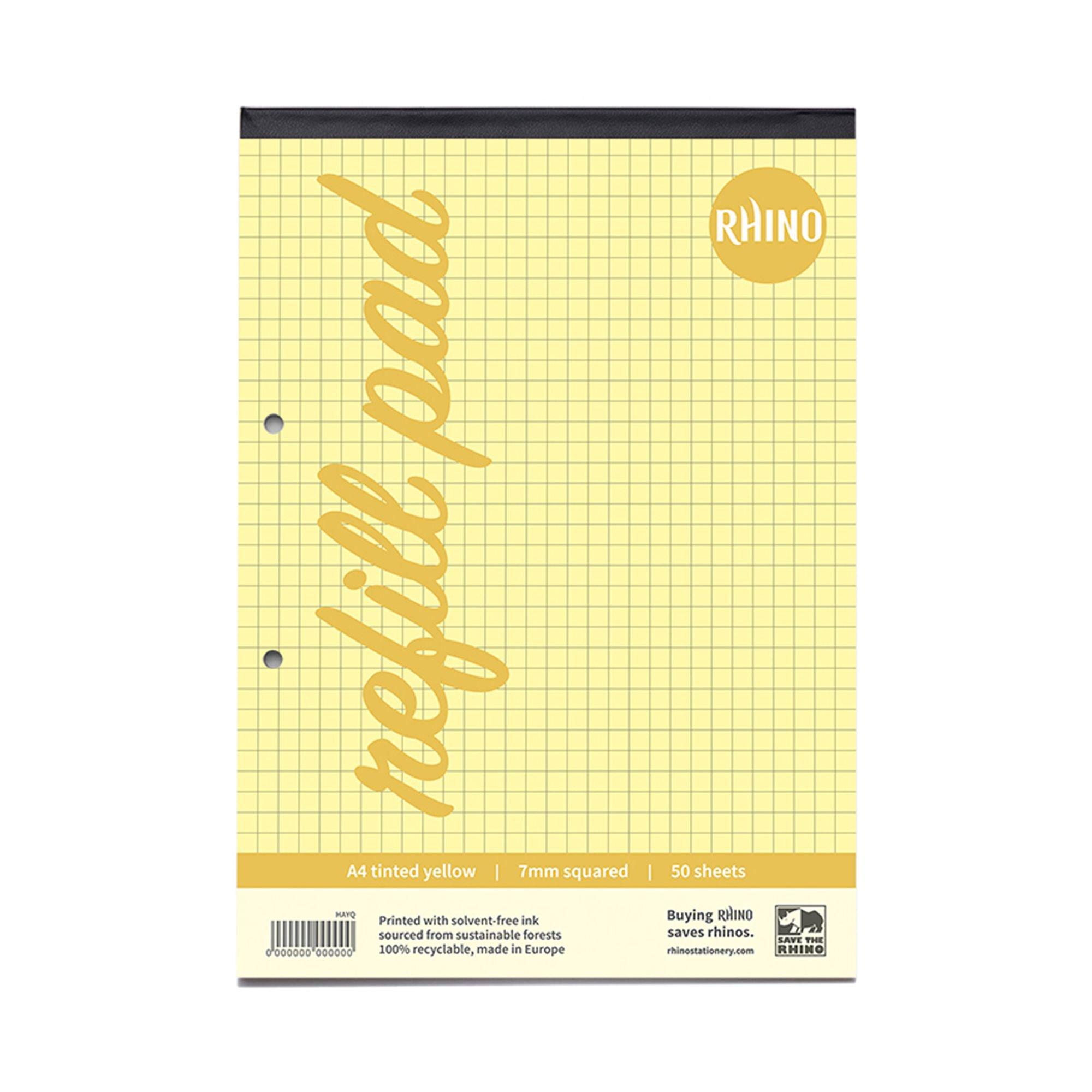 RHINO A4 Yellow Paper Refill Pad 100 Page 7mm Squared (Pack of 6)