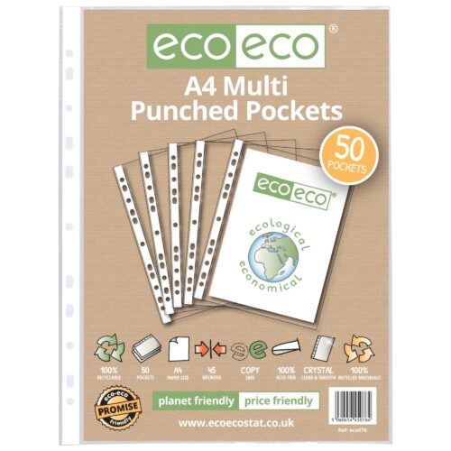 A4 100% Recycled Bag 50 Multi Punched Pockets (1)
