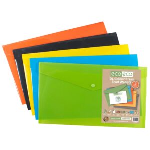 Pack 5 DL 50% Recycled Colour Press Stud Wallets (1)