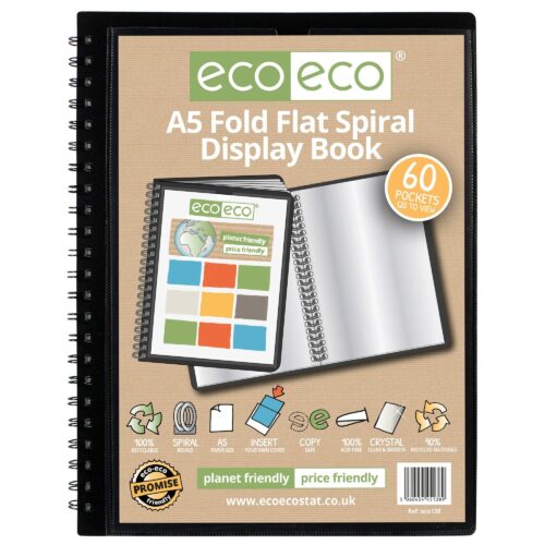A5 50% recycled 60 pocket Fold Flat Spiral display book (1)