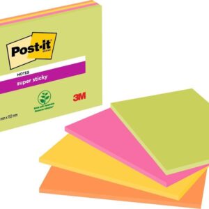 Post-it® Super Sticky Meeting Notes Assorted Neon Colours 203 mm x 152 mm 45 Sheets/Pad 4 Pads/Pack 100% PEFC SGSCH-PEFC-COC-110078