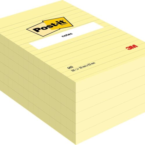Post-it® Large Notes Canary Yellow Lined 101 mm x 152 mm 100 Sheets/Pad 6 Pads/Pack 100% PEFC SGSCH-PEFC-COC-110078