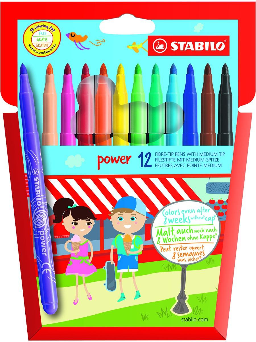Stabilo Power Felt Tip Pens Assorted Wallet - Pack of 12