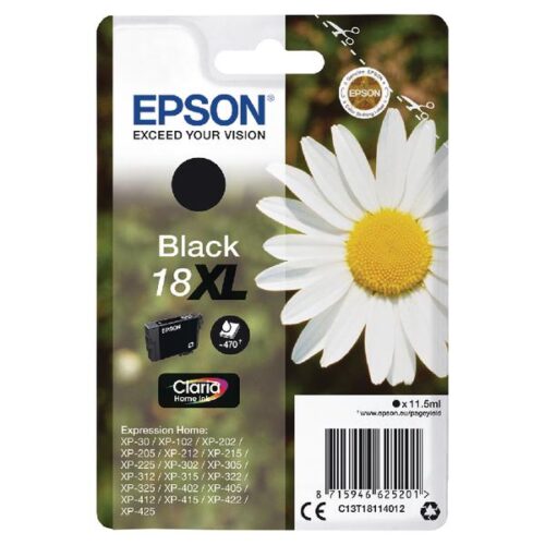Original Epson C13T18114012 (18XL) Ink Cartridge Black High Capacity 470 Pages 11.5ml