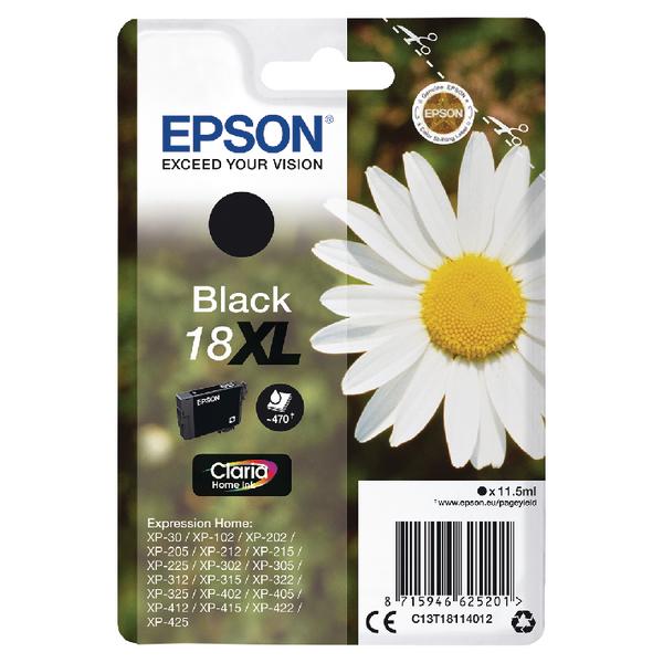 Original Epson C13T18114012 (18XL) Ink Cartridge Black High Capacity 470 Pages 11.5ml