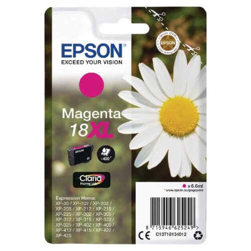 Original Epson C13T18134012 (18XL) Ink Cartridge Magenta High Capacity 450 Pages 6.6ml
