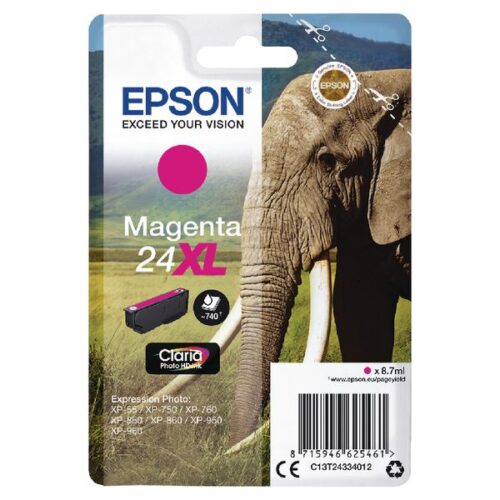 Original Epson C13T24334012 (24XL) Ink Cartridge Magenta High Capacity 500 Pages 8.7ml
