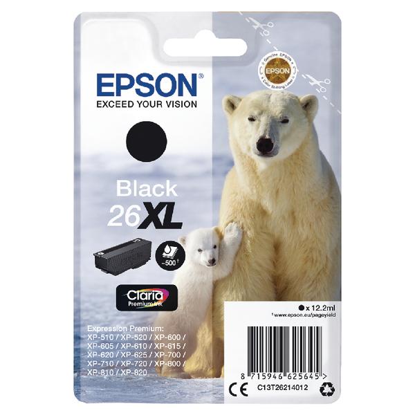 Original Epson C13T26214012 (26XL) Ink Cartridge Black High Capacity XL 500 Pages 12.2ml