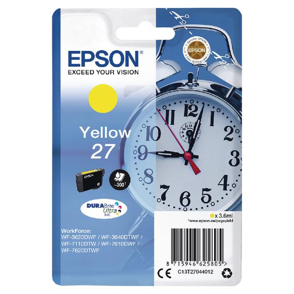 Original Epson C13T27044012 (27) Ink Cartridge Yellow 300 Pages 3.6ml