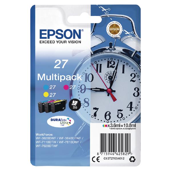 Original Epson C13T27054012 (27) Ink Cartridge Multi Pack CMY 3x350pg 3x3 6ml