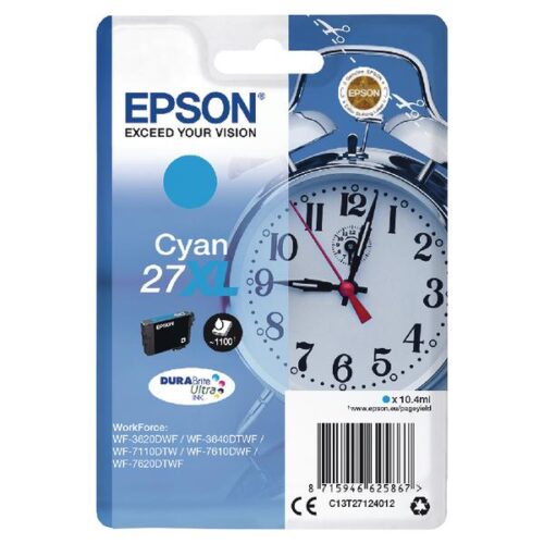 Original Epson 27XL High Capacity Cyan Ink Cartridge C13T27124012