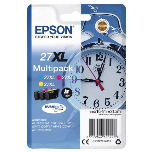 Original Epson C13T27154012 (27XL) Ink Cartridge Multi Pack CMY High Capacity 3x1.1K Pages 10.4ml