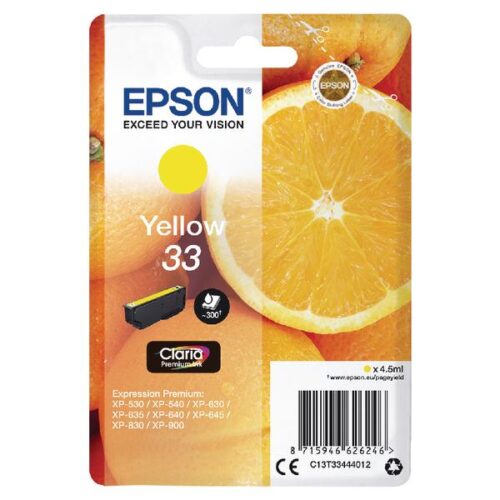 Original Epson C13T33444012 (33) Ink Cartridge Yellow 300 Pages 4.5ml