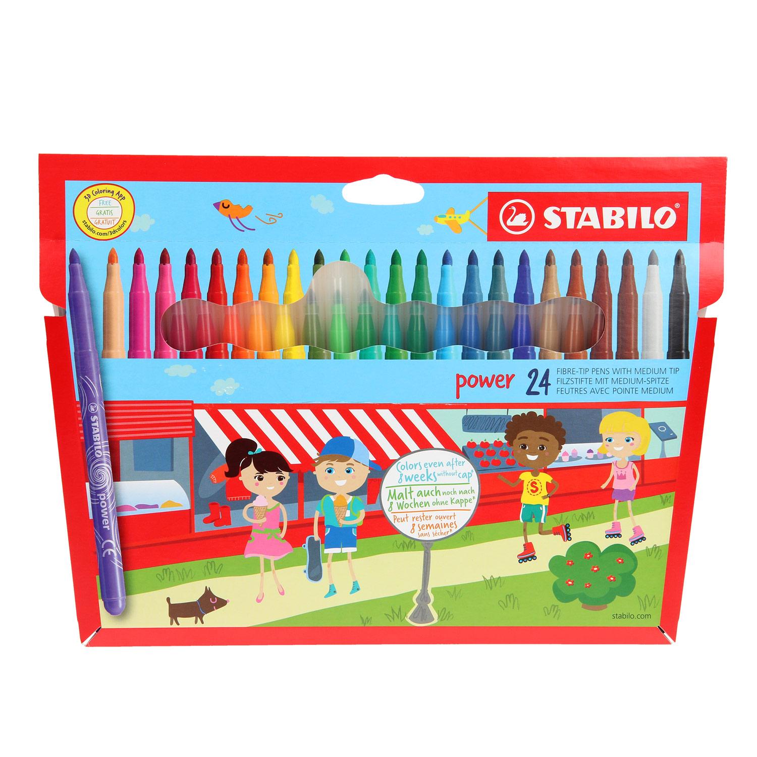 Stabilo Power Felt Tip Pens Assorted Wallet - Pack of 24