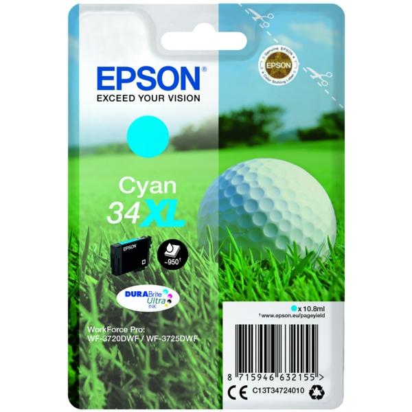 Original Epson C13T34724010 (34XL) Ink Cartridge Cyan High Capacity 950 Pages 10.8ml