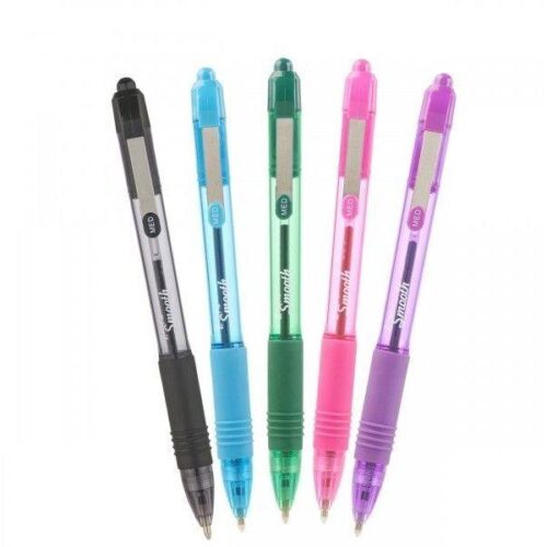 Z-Grip Smooth Retractable Ballpoint Pen 1 Black 1 Blue 1 Pink 1 Green 1 Violet Ink Pack of 5