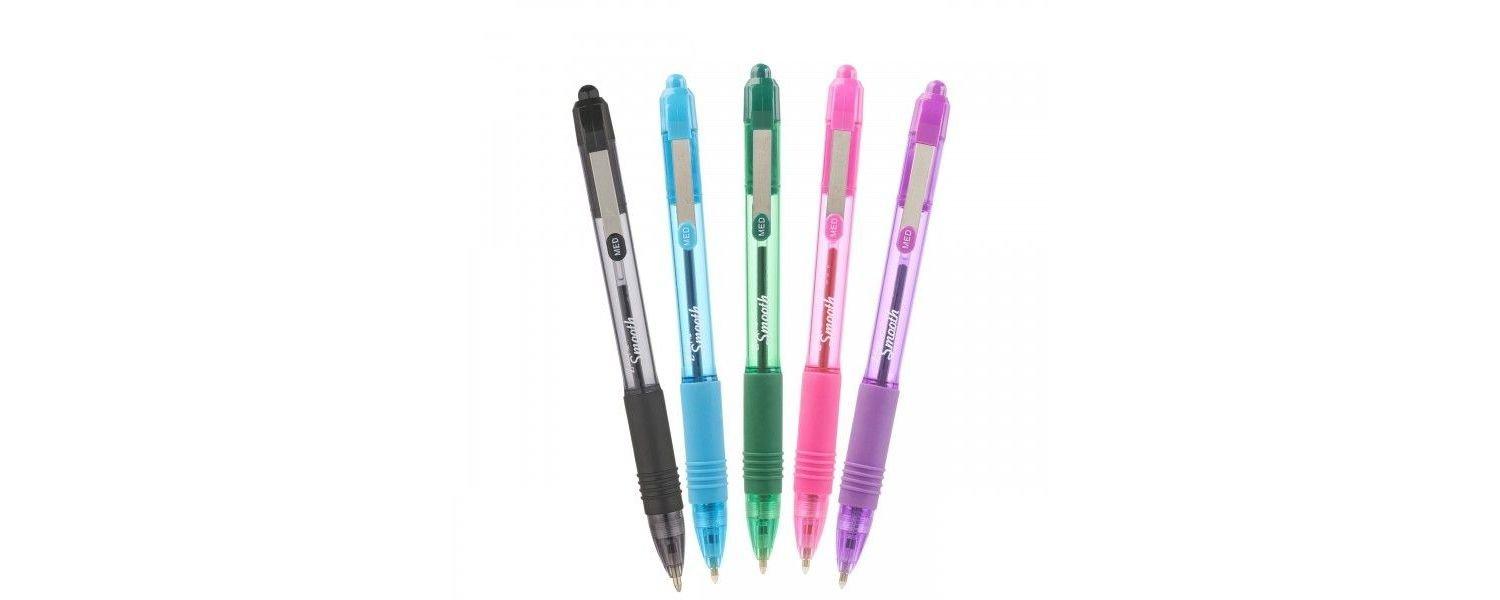 Z-Grip Smooth Retractable Ballpoint Pen 1 Black 1 Blue 1 Pink 1 Green 1 Violet Ink Pack of 5