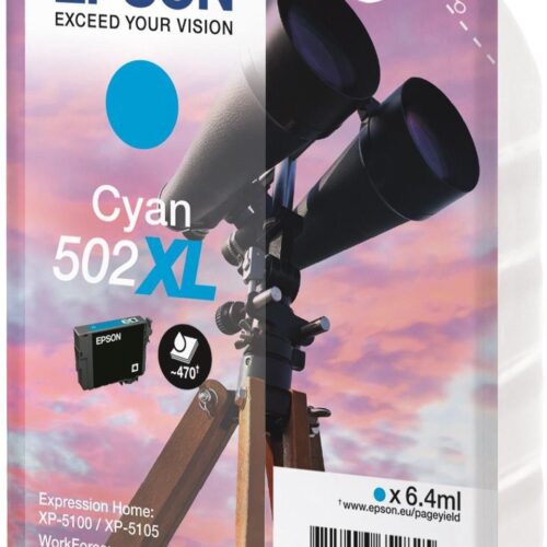 Original Epson 502XL High Capacity Cyan Ink Cartridge C13T02W24010