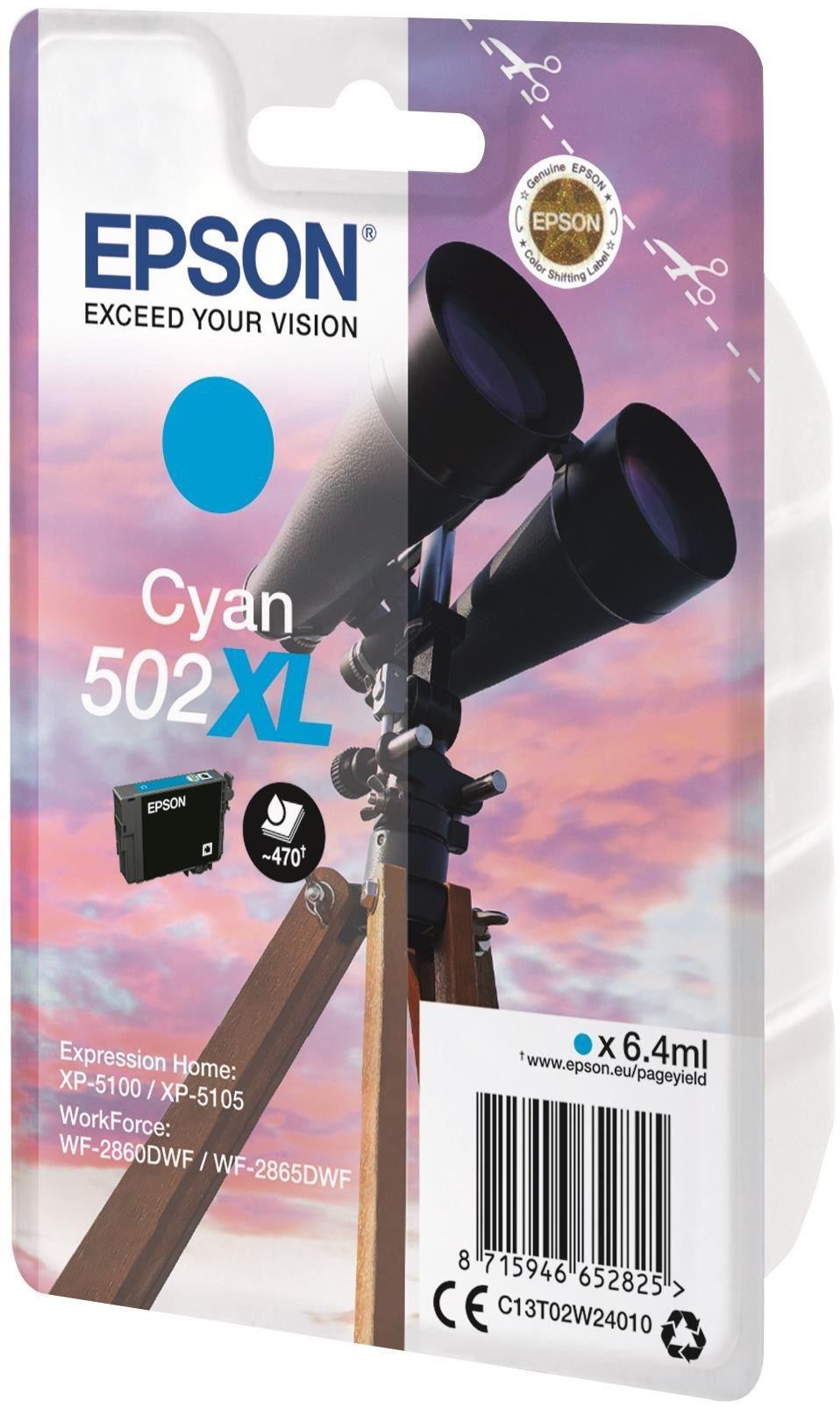 Original Epson 502XL High Capacity Cyan Ink Cartridge C13T02W24010
