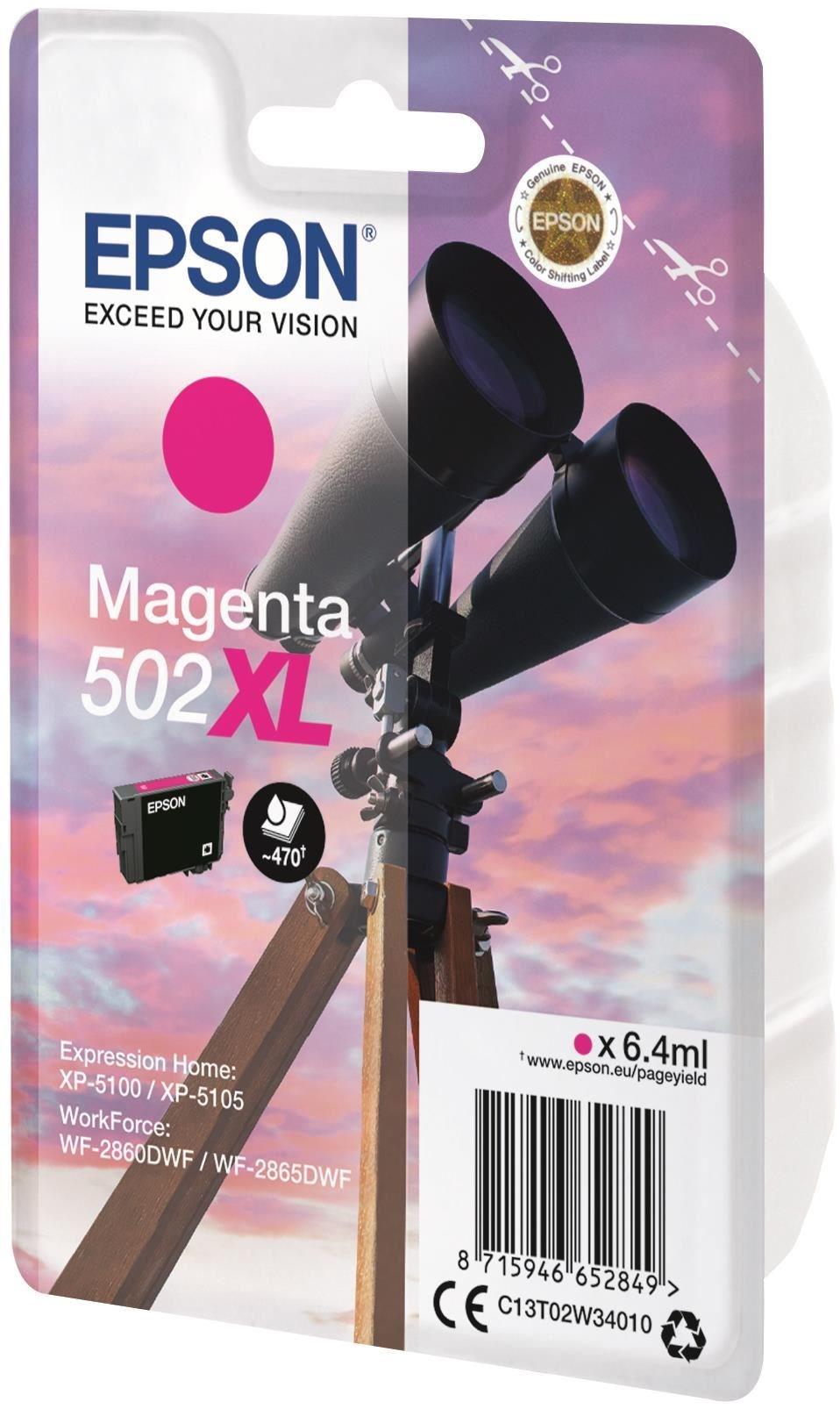 Original Epson 502XL High Capacity Magenta Ink Cartridge C13T02W34010
