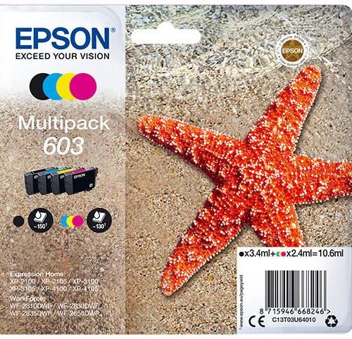 Original Epson 603 4 Colour Original Ink Cartridge Multipack C13T03U64010