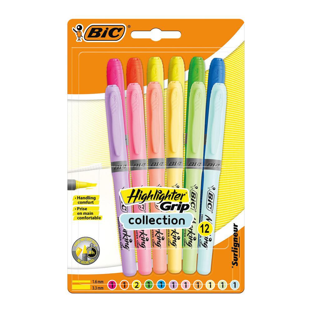 BIC Highlighter Grip Assorted Pastel Pack of 12