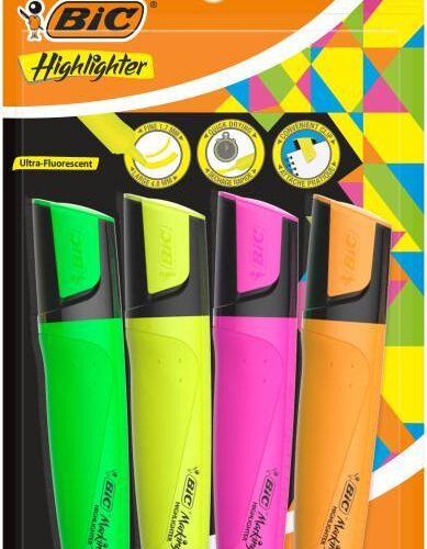 BIC Marking Highlighter Chisel Tip Assorted Pack of 4