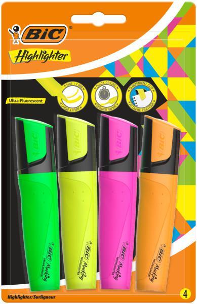 BIC Marking Highlighter Chisel Tip Assorted Pack of 4