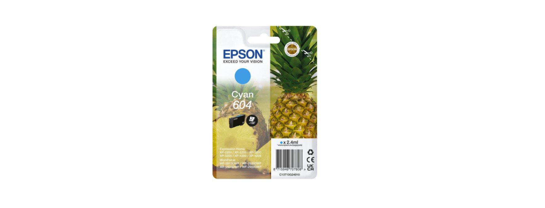 Original Epson 604 (C13T10G24010) Cyan Original Standard Caoacity Ink Cartridge (Pineapple)