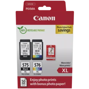 Original Canon 5437C006 PG-575XL + CL-576XL Black and Colour High Capacity with Photo Paper