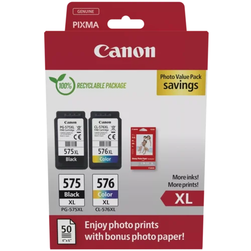 Original Canon 5437C006 PG-575XL + CL-576XL Black and Colour High Capacity with Photo Paper