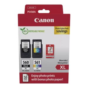 Original Canon 3712C008 PG-560XL + CL-561XL Black and Colour with Photo Paper