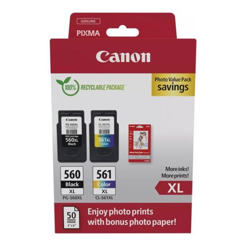 Original Canon 3712C008 PG-560XL + CL-561XL Black and Colour with Photo Paper