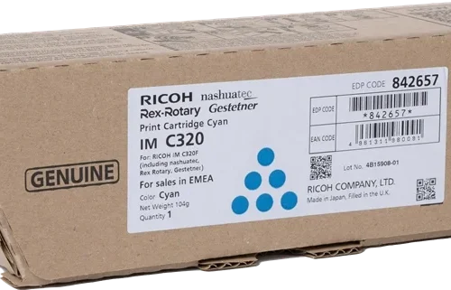 Original Ricoh 842657 IMC320 Cyan Toner 10K pages