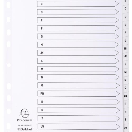 Exacompta Mylar Printed 160 GSM Indices A4 20 Part A to Z Letter Tabs