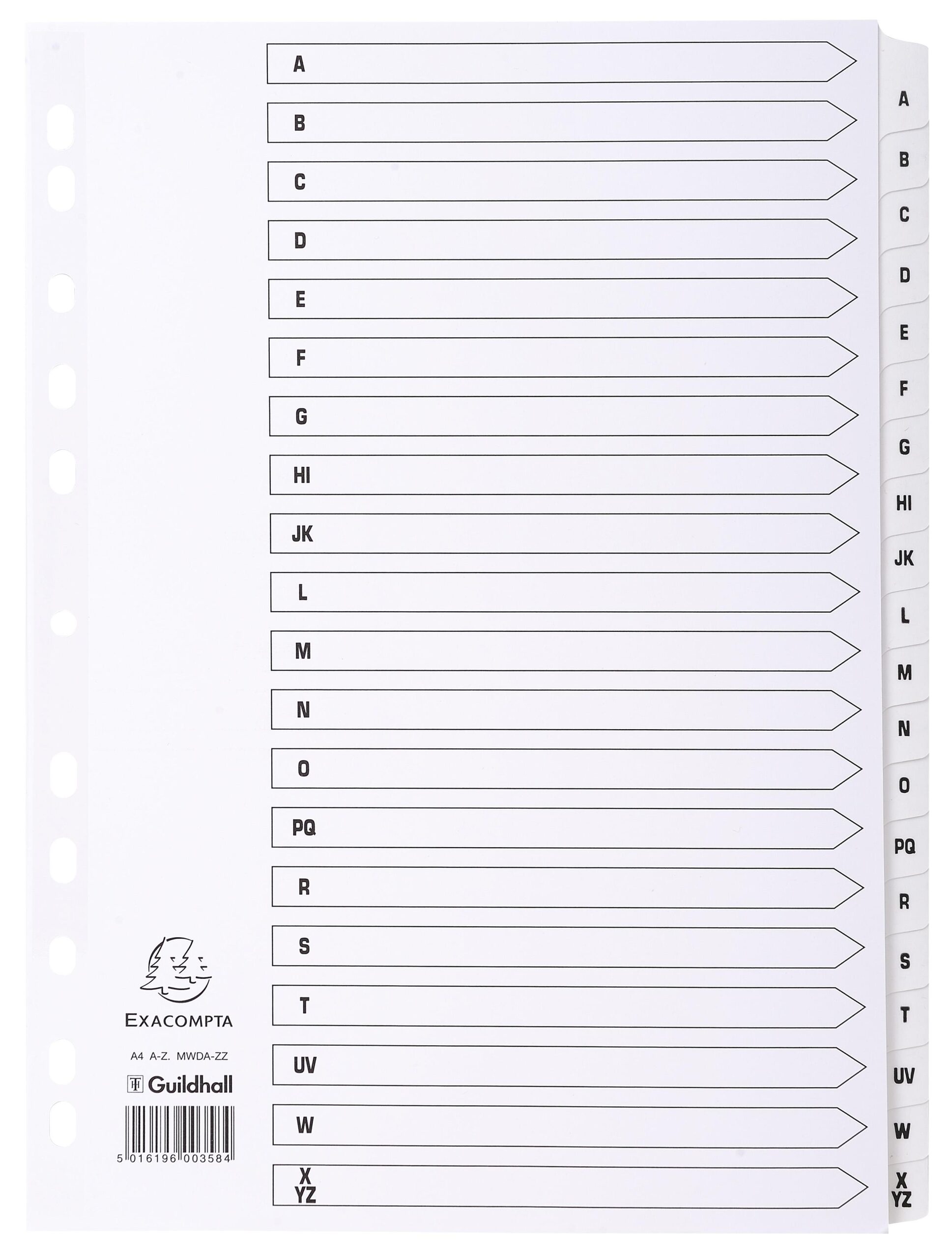 Exacompta Mylar Printed 160 GSM Indices A4 20 Part A to Z Letter Tabs