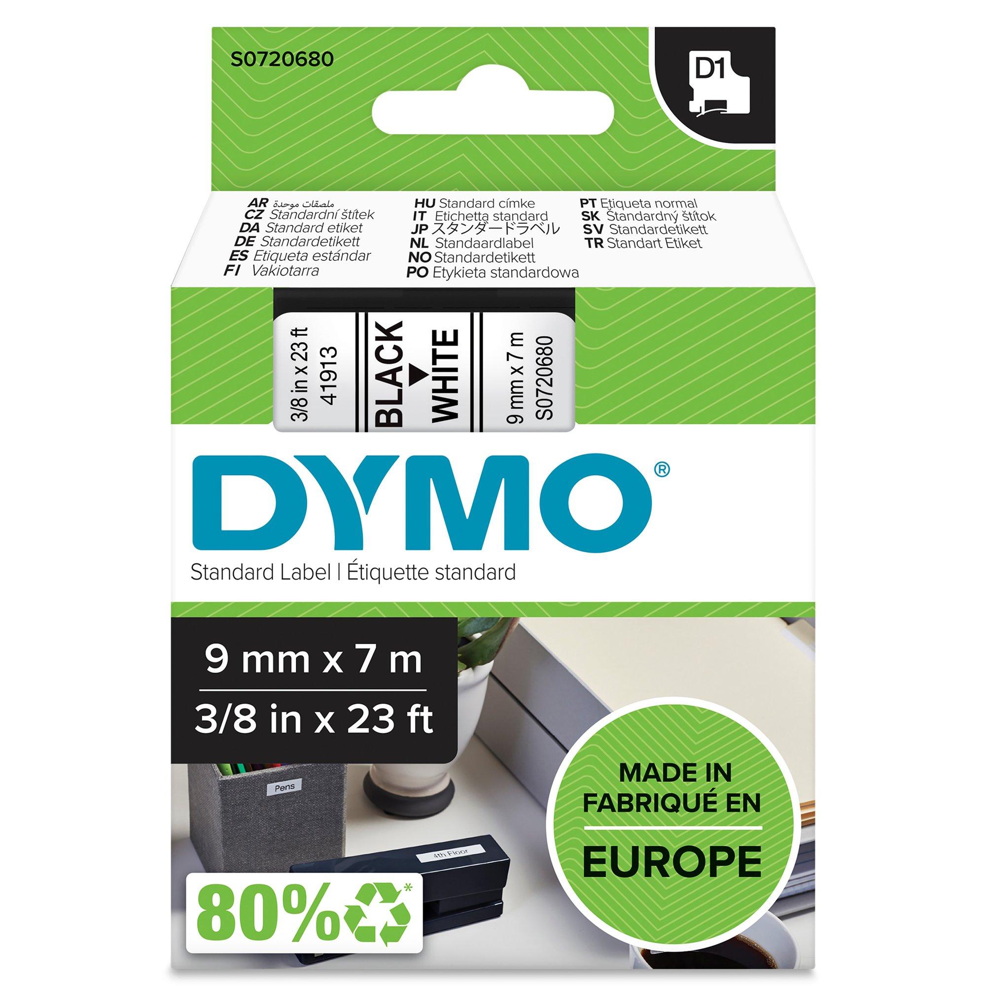 Original DYMO 40913 (S0720680) Label Tape Black on White 9mm x 7m