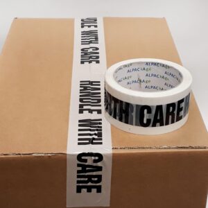 Pk 6 Printed BOPP Tape HANDLE WITH CARE 48mm 66m 38mu Blk/ Wht THP486638