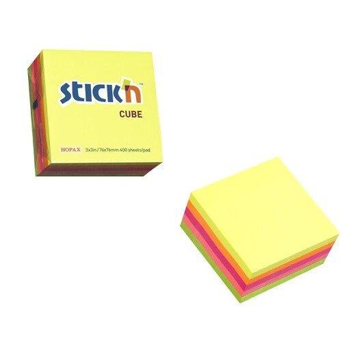 UP Repositionable Notes Cube 76x76mm Neon Assorted Colours (1)