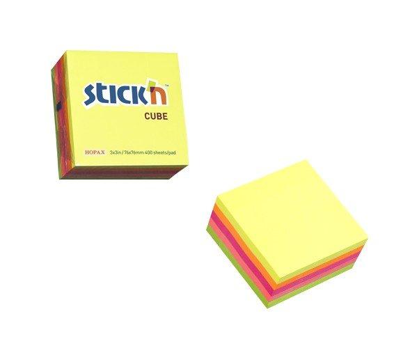 UP Repositionable Notes Cube 76x76mm Neon Assorted Colours (1)